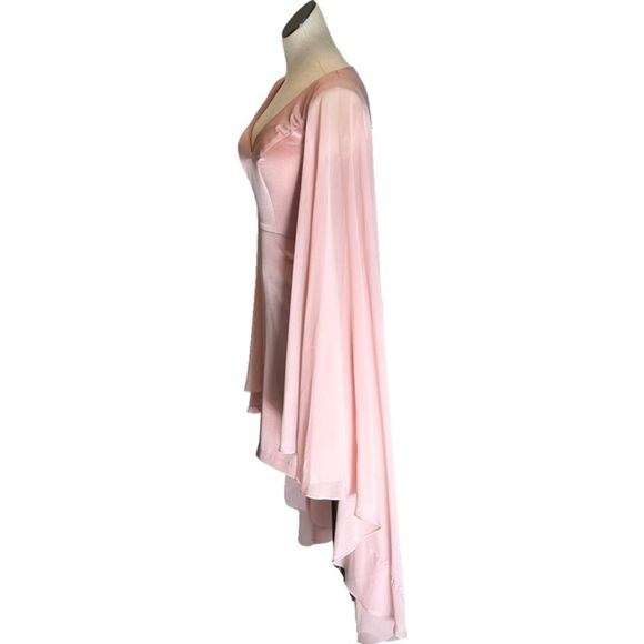 NWT Ieena Mac Duggal Blush Cape Sleeve V-Neck Fitted Dress, size 2 - Picture 7 of 10